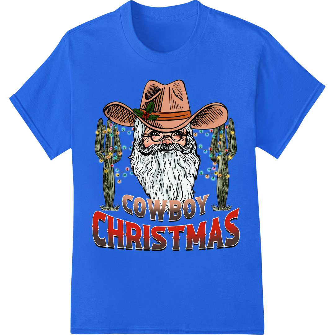 Rustic Cowboy Christmas DTF Print Heat Transfer | Western Holiday on blue shirt - SUPERDTF-DTF Prints-DTF Transfers-Custom DTF Prints