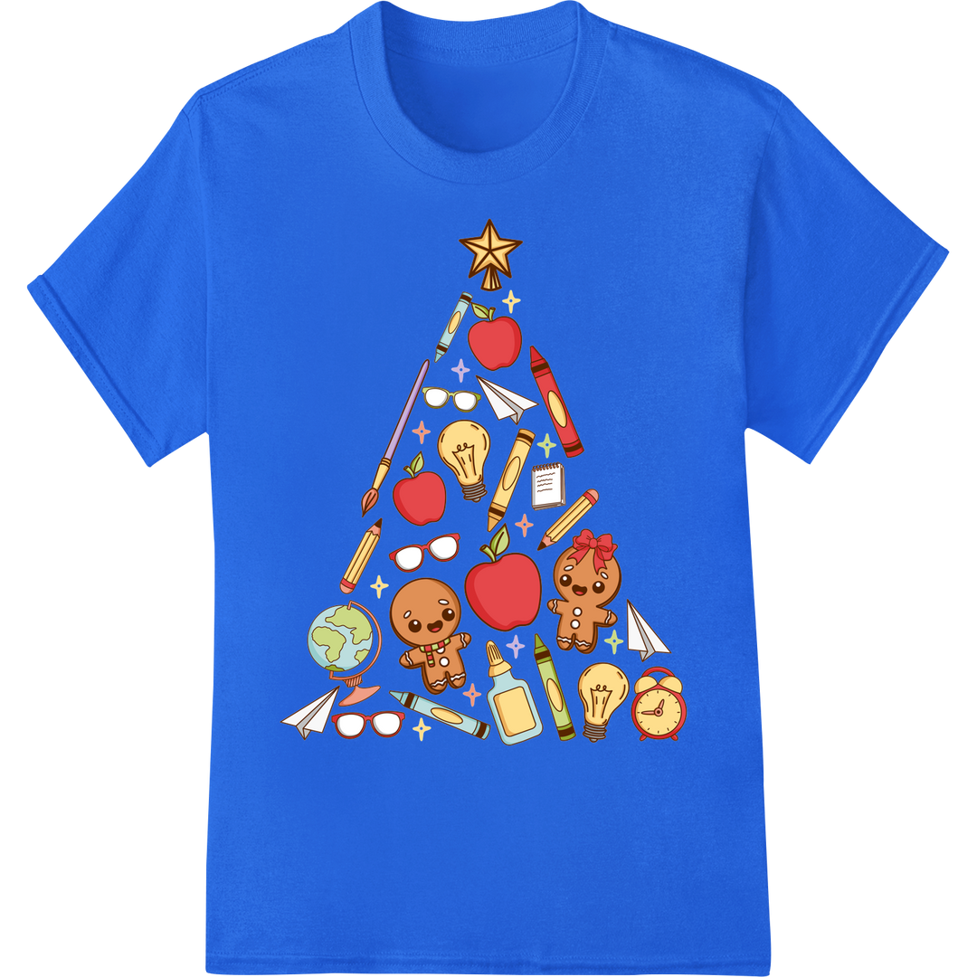 Festive Teacher Christmas Heat Transfer Print | Super DTF on blue shirt - SUPERDTF-DTF Prints-DTF Transfers-Custom DTF Prints