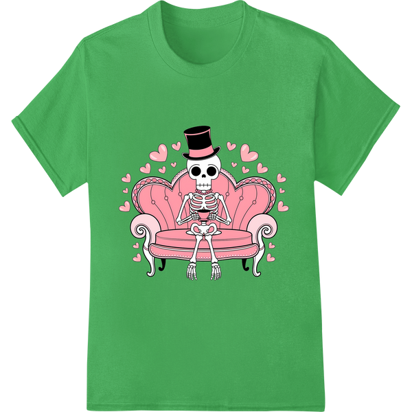 Skeleton's Funny Valentine: Quirky Love DTF Print Design on green shirt - SUPERDTF-DTF Prints-DTF Transfers-Custom DTF Prints