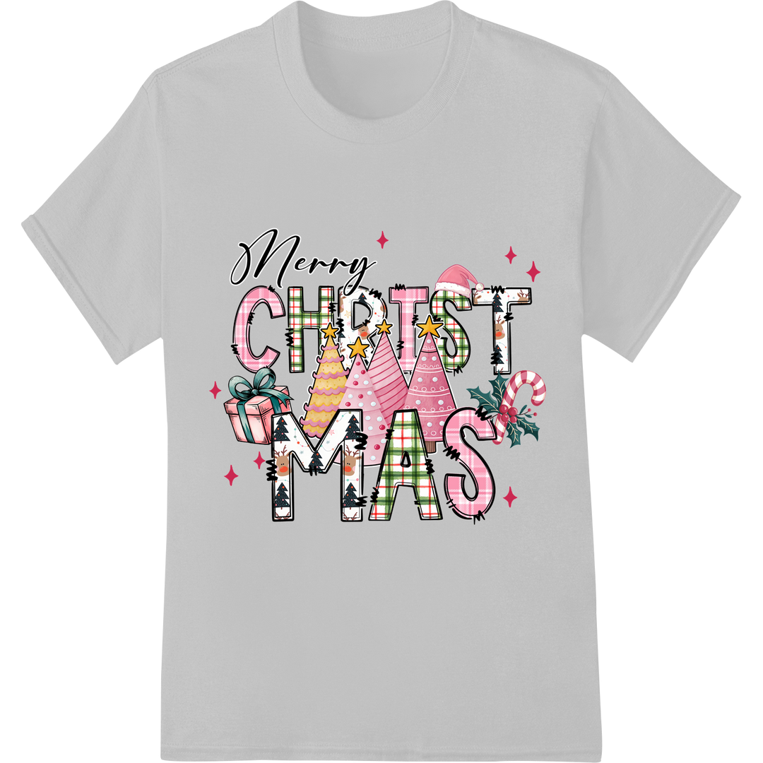 Whimsical 'Merry Christmas' Typography DTF Print Transfer on white shirt - SUPERDTF-DTF Prints-DTF Transfers-Custom DTF Prints