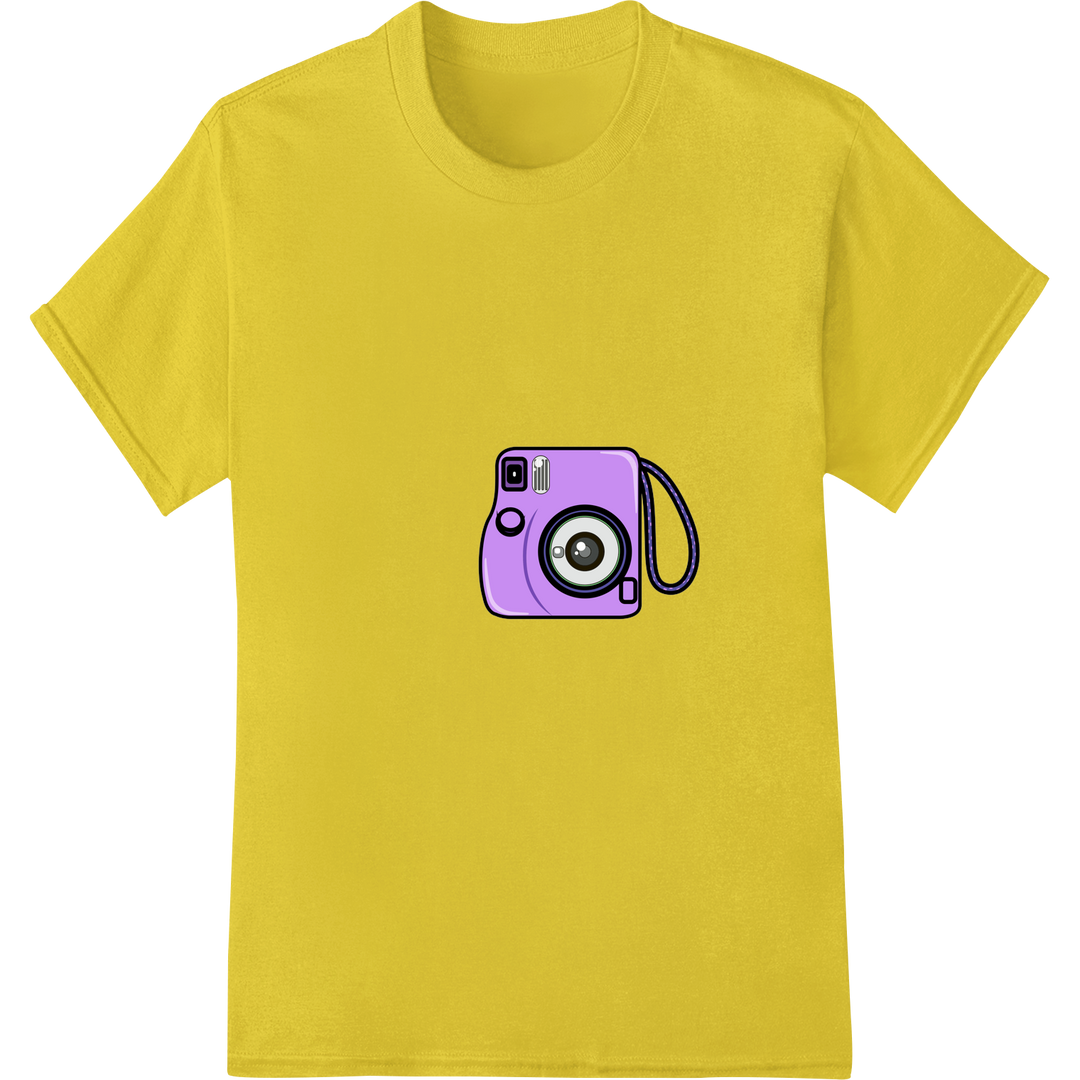 Retro 90s Camera DTF Print Heat Transfer | Vintage Style on yellow shirt - SUPERDTF-DTF Prints-DTF Transfers-Custom DTF Prints