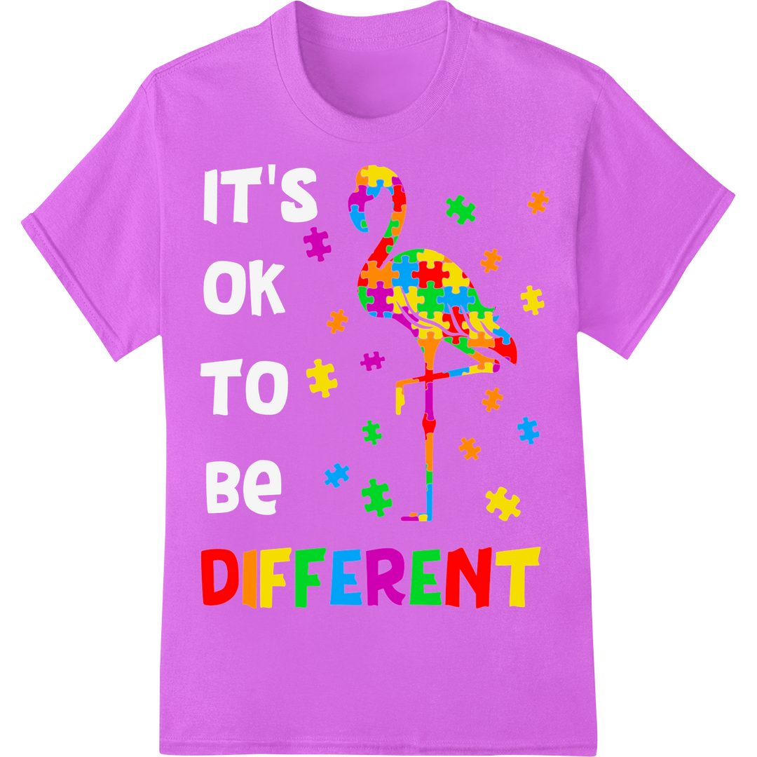 Autism Awareness Flamingo Puzzle - Different Is Beautiful on purple shirt - SUPERDTF-DTF Prints-DTF Transfers-Custom DTF Prints