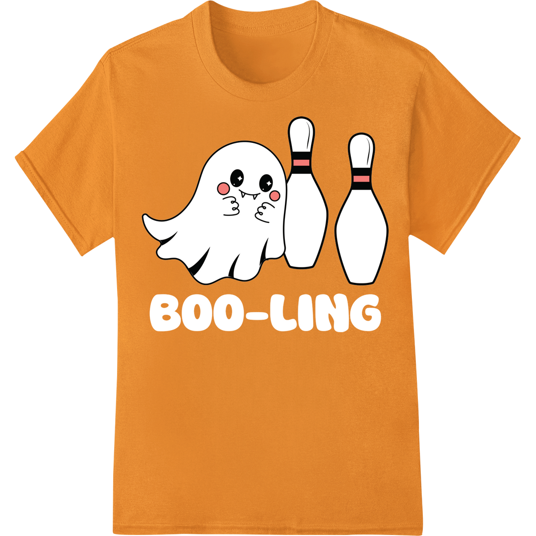 Adorable Bowling Ghost - Spooky Cute Halloween DTF Print on orange shirt - SUPERDTF-DTF Prints-DTF Transfers-Custom DTF Prints