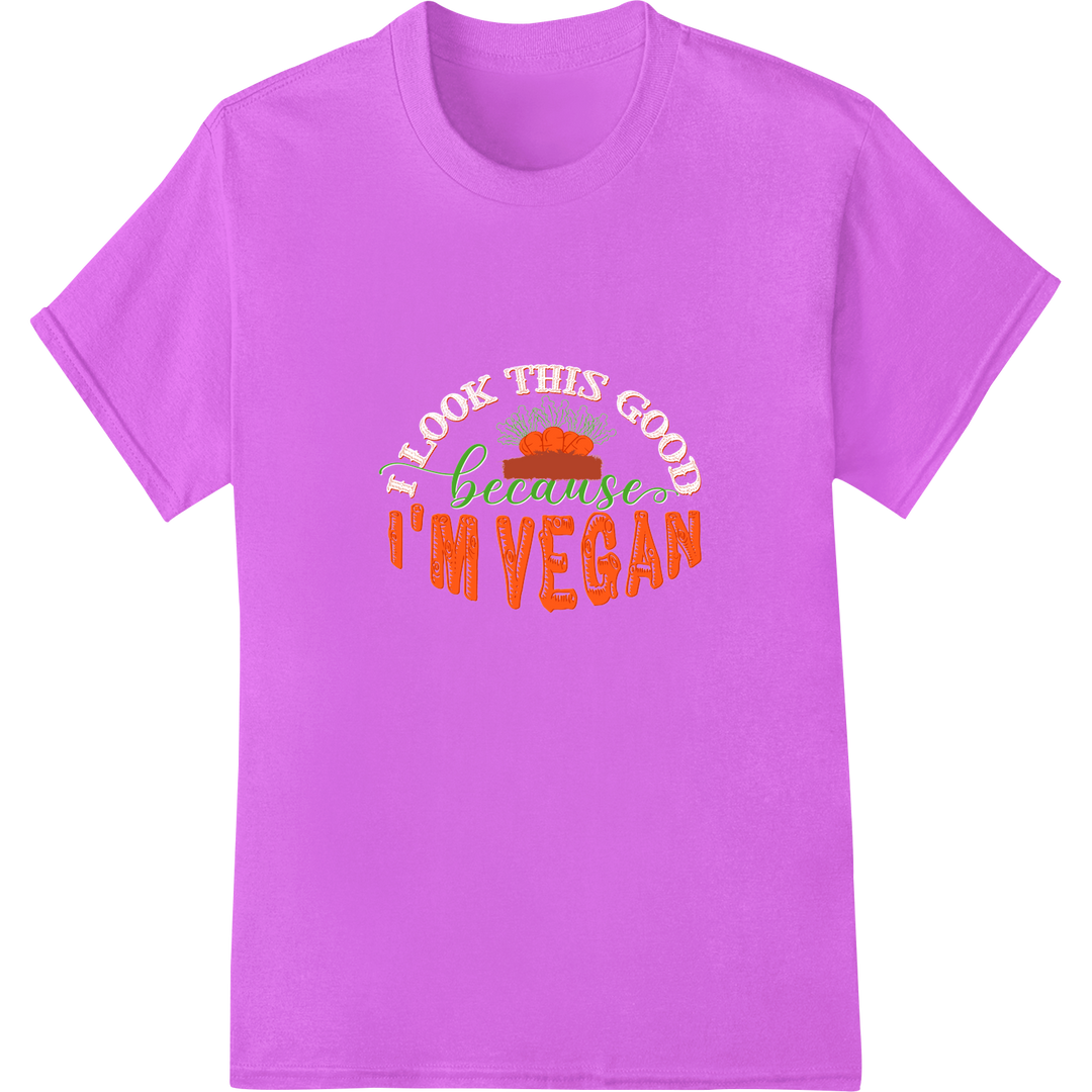 Proud Vegan Typography Heat Transfer - Bold Red & Green on purple shirt - SUPERDTF-DTF Prints-DTF Transfers-Custom DTF Prints