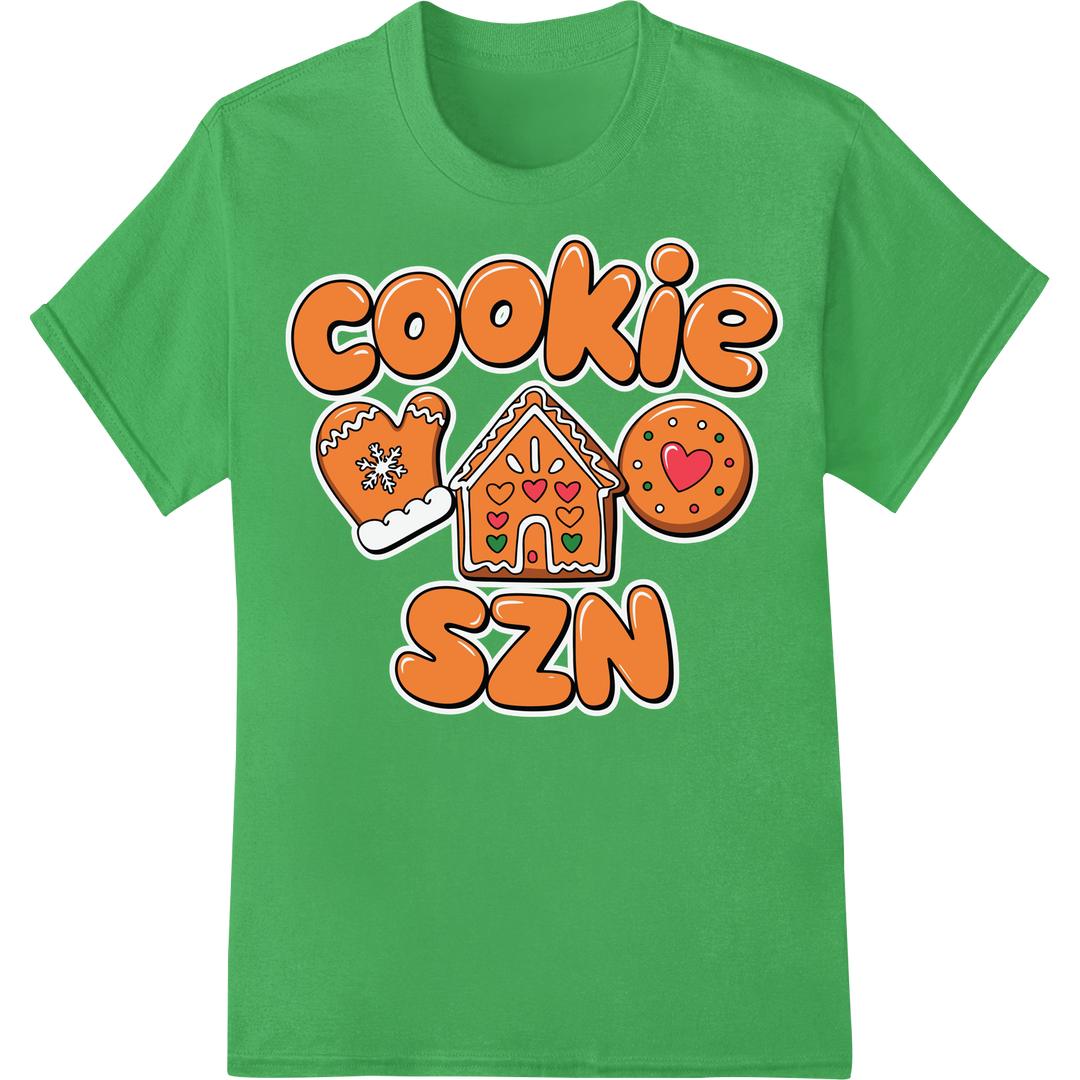 Festive Christmas Cookies - Delightful Holiday DTF Print on green shirt - SUPERDTF-DTF Prints-DTF Transfers-Custom DTF Prints