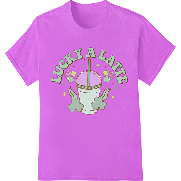 Lucky a Latte: Retro St. Patrick's Day Coffee Design on purple shirt - SUPERDTF-DTF Prints-DTF Transfers-Custom DTF Prints