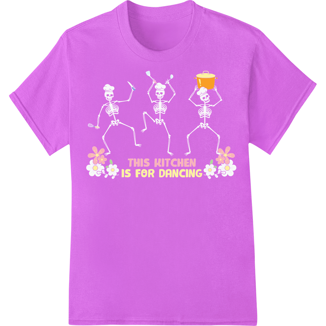 Witty 'THIS KITCHEN IS FOR DANCING' DTF Print Heat Transfer on purple shirt - SUPERDTF-DTF Prints-DTF Transfers-Custom DTF Prints