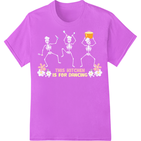 Witty 'THIS KITCHEN IS FOR DANCING' DTF Print Heat Transfer on purple shirt - SUPERDTF-DTF Prints-DTF Transfers-Custom DTF Prints