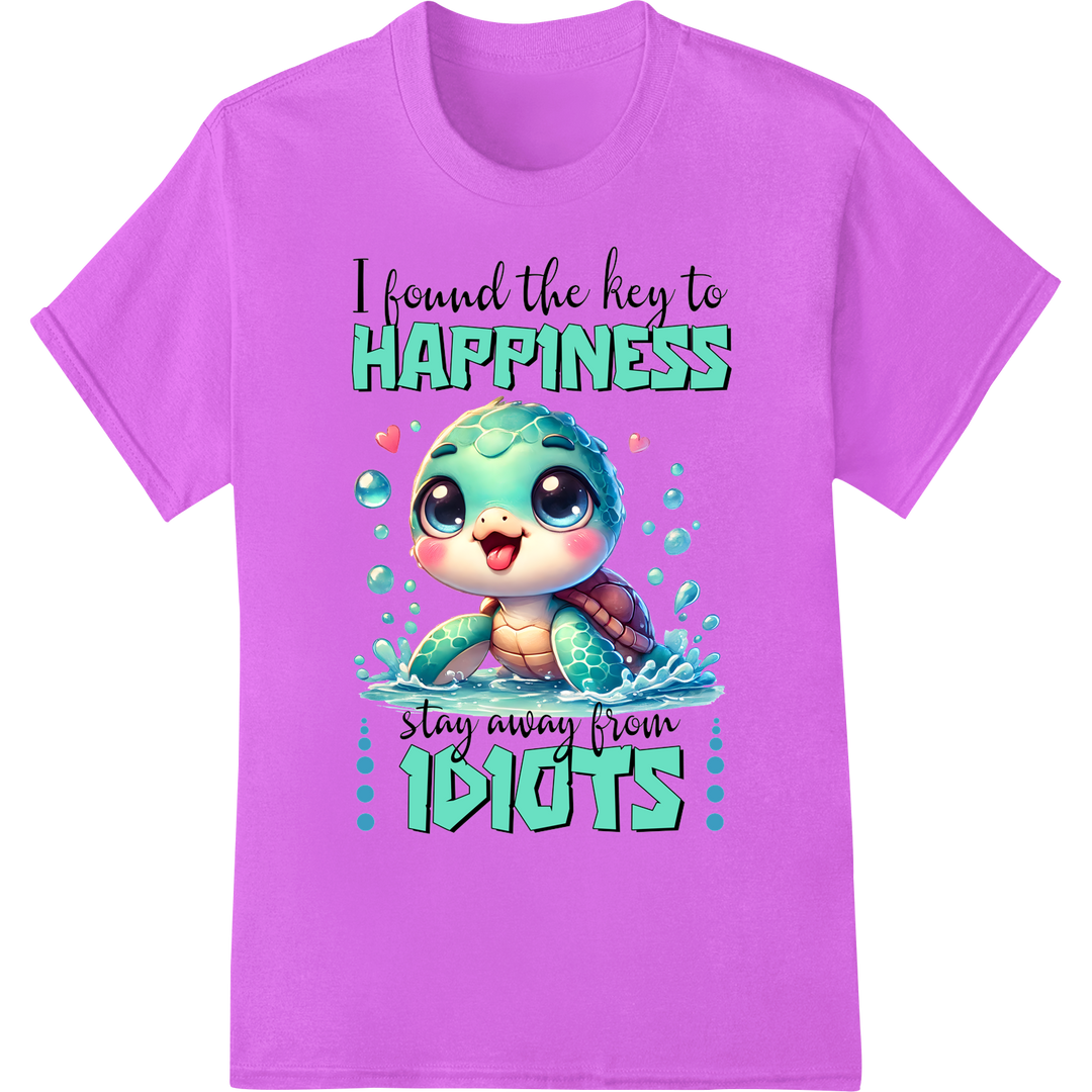 Cute Turtle Finds Key to Happiness - Funny DTF Print on purple shirt - SUPERDTF-DTF Prints-DTF Transfers-Custom DTF Prints