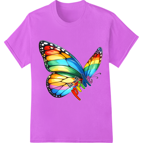 Fly with LGBT Pride Rainbow Butterfly DTF Print Transfer on purple shirt - SUPERDTF-DTF Prints-DTF Transfers-Custom DTF Prints