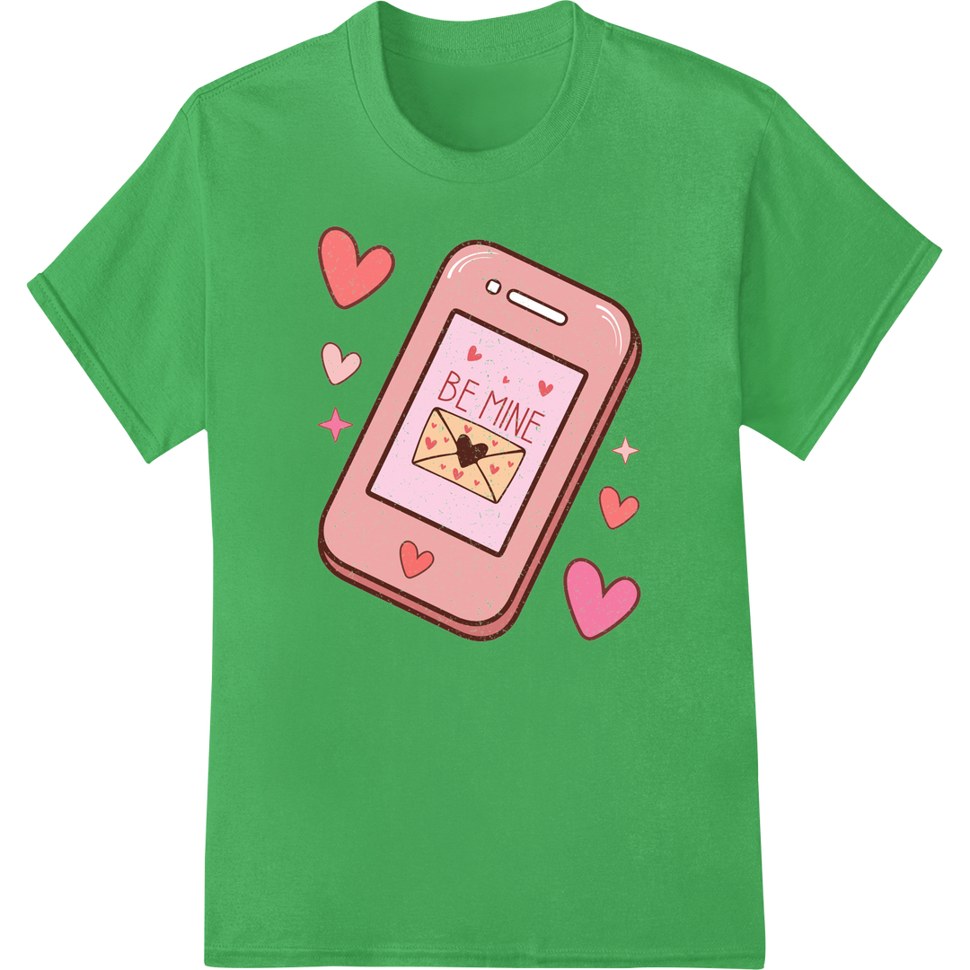 Retro 'Be Mine' Mobile Valentine's Day DTF Print Transfer on green shirt - SUPERDTF-DTF Prints-DTF Transfers-Custom DTF Prints