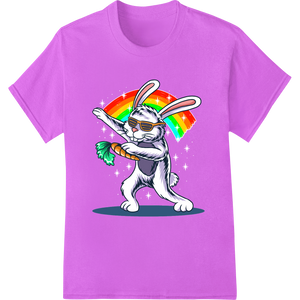 Cutting-edge bulk t-shirt printing featured on Cool Easter Bunny with Shades & Rainbow | DTF Print