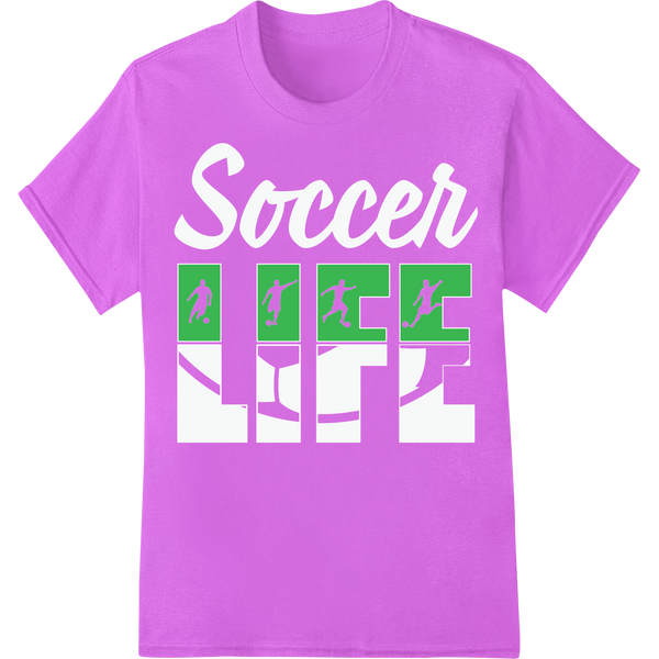 Dynamic Soccer Silhouettes - Bold DTF Print Heat Transfer on purple shirt - SUPERDTF-DTF Prints-DTF Transfers-Custom DTF Prints