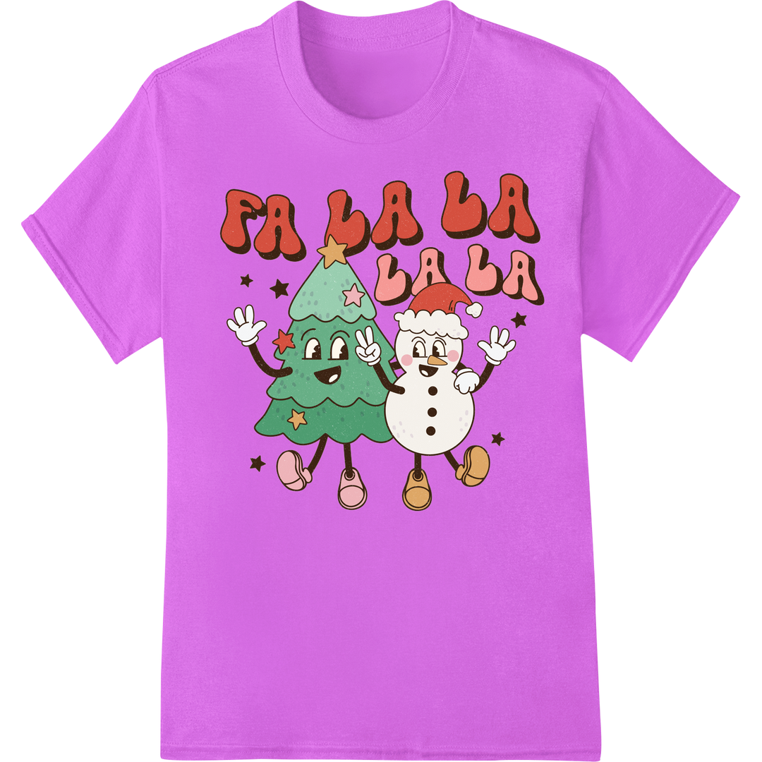 Retro Christmas Tree & Snowman | Whimsical DTF Transfer Print on purple shirt - SUPERDTF-DTF Prints-DTF Transfers-Custom DTF Prints