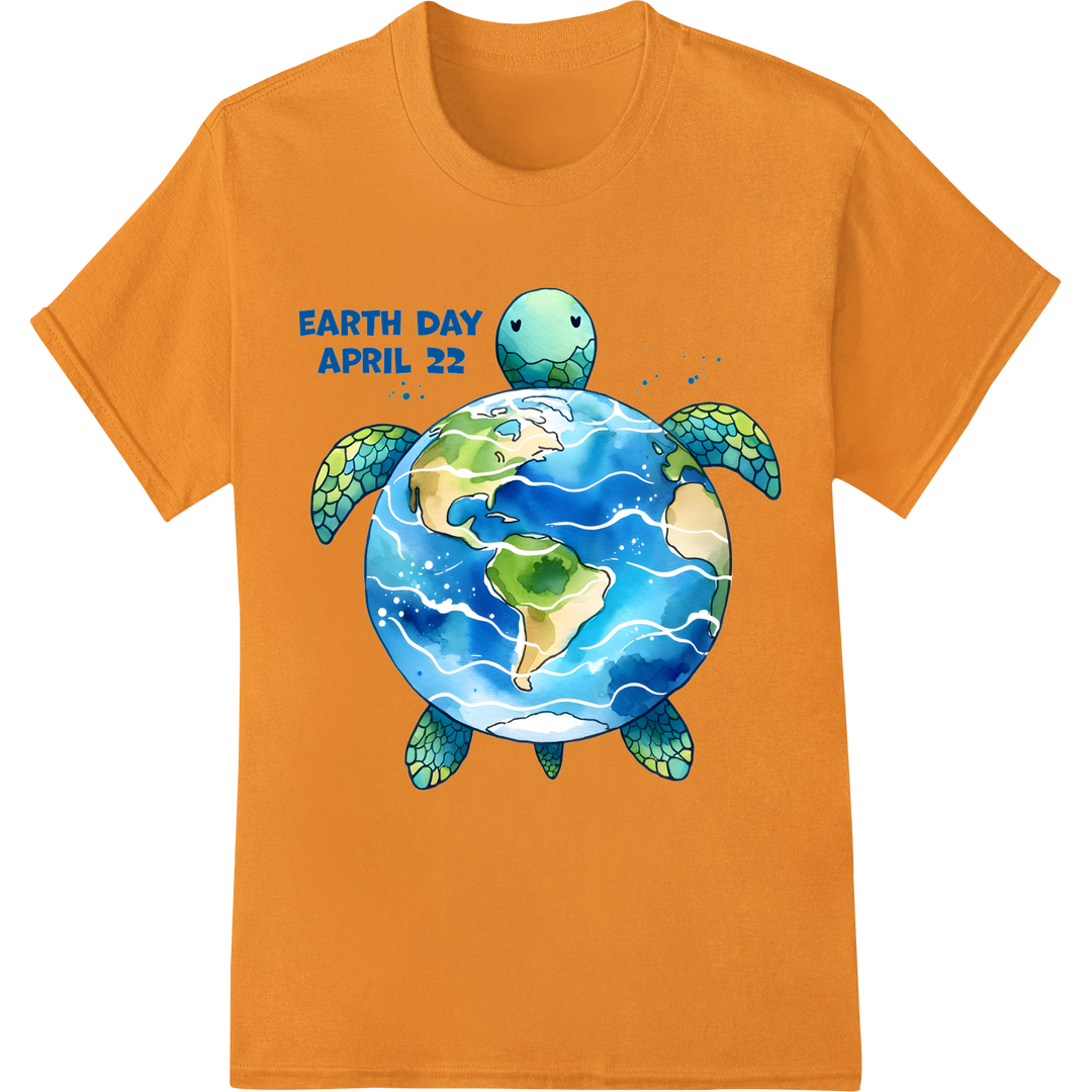 Vibrant Turtle Earth Day DTF Print Heat Transfer | Eco Style on orange shirt - SUPERDTF-DTF Prints-DTF Transfers-Custom DTF Prints