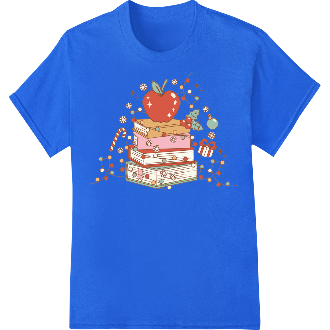 Retro Christmas Magic: Vintage Holiday DTF Print Transfer on blue shirt - SUPERDTF-DTF Prints-DTF Transfers-Custom DTF Prints