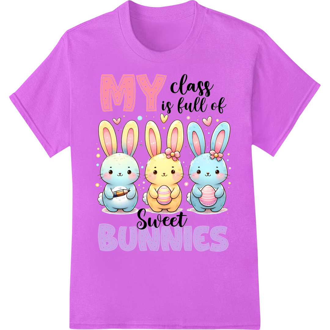 Adorable Easter Teacher Shirt: My Class is Full of Bunnies on purple shirt - SUPERDTF-DTF Prints-DTF Transfers-Custom DTF Prints