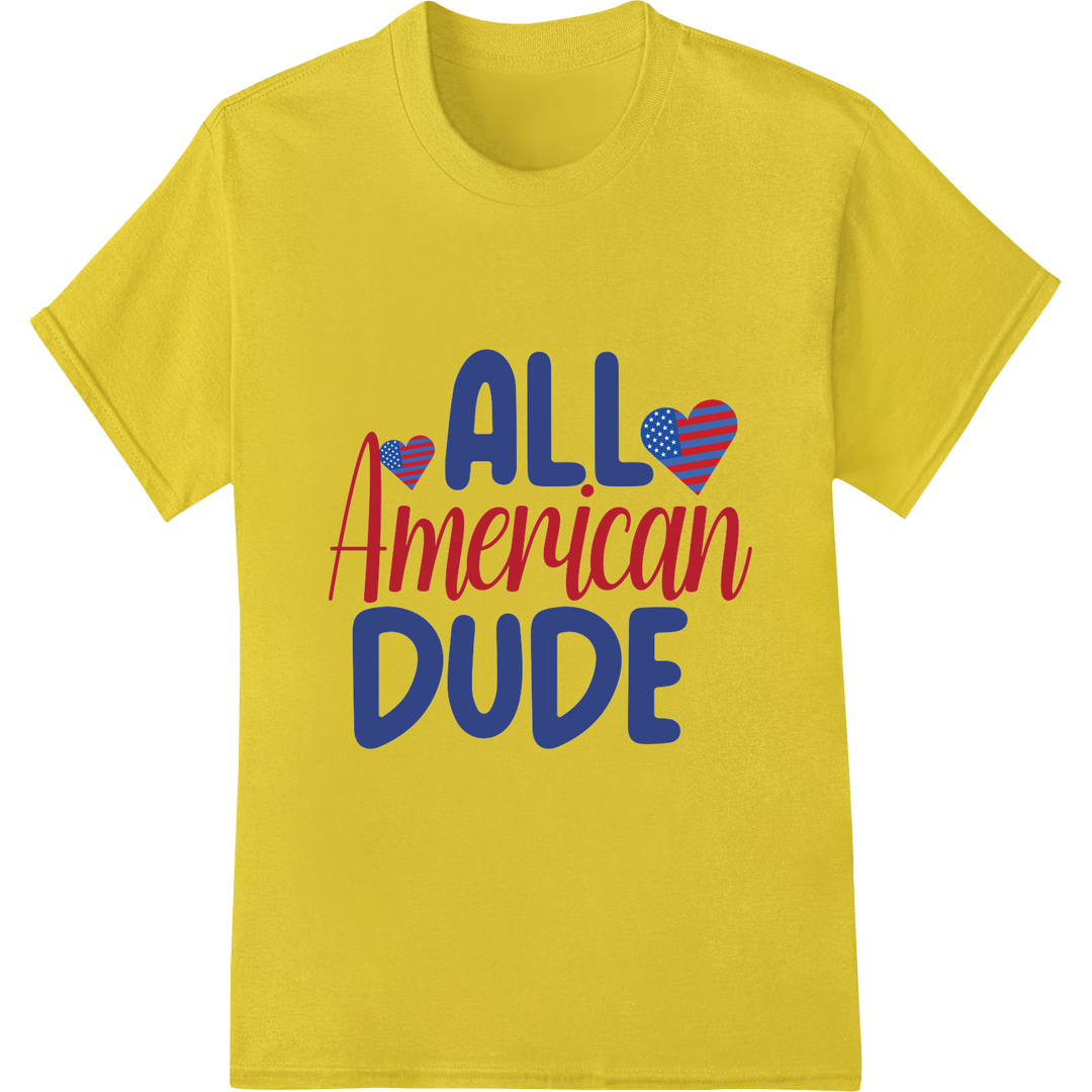 Bold Patriotic All American Dude Heat Transfer Print on yellow shirt - SUPERDTF-DTF Prints-DTF Transfers-Custom DTF Prints