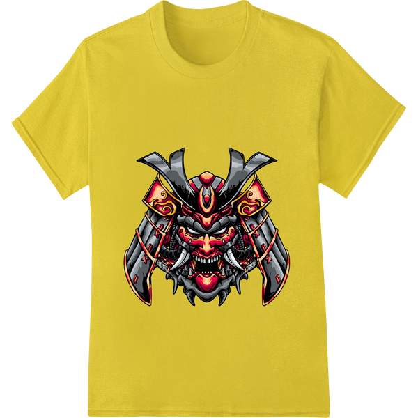 Fearsome Samurai Demon Mask DTF Heat Transfer showcasing advanced custom t-shirts technology