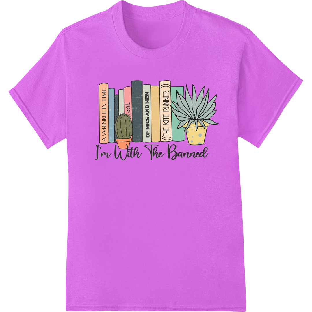 Rebel Bookworm: "I'M WITH THE BANNED" DTF Print Transfer on purple shirt - SUPERDTF-DTF Prints-DTF Transfers-Custom DTF Prints