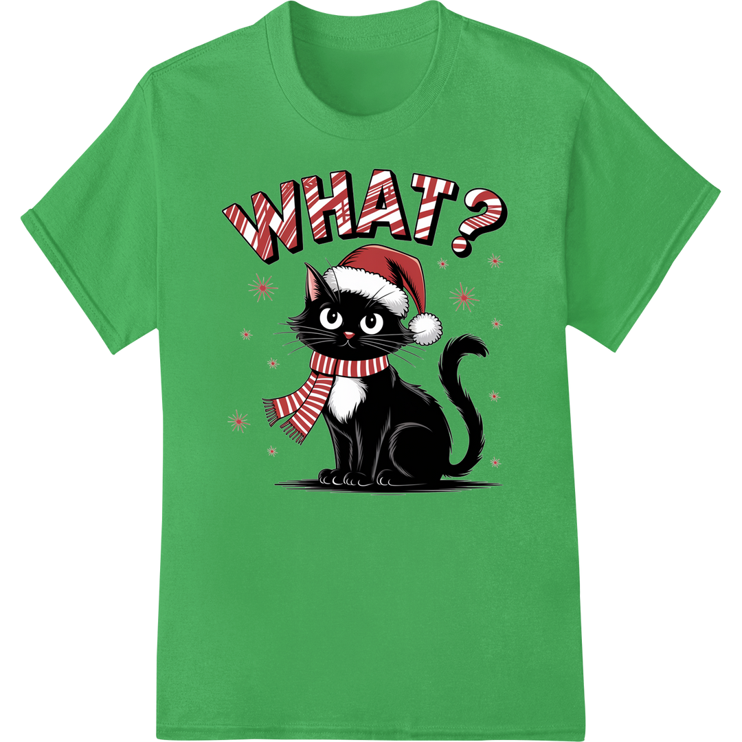 Curious Christmas Cat - Festive DTF Heat Transfer Print on green shirt - SUPERDTF-DTF Prints-DTF Transfers-Custom DTF Prints