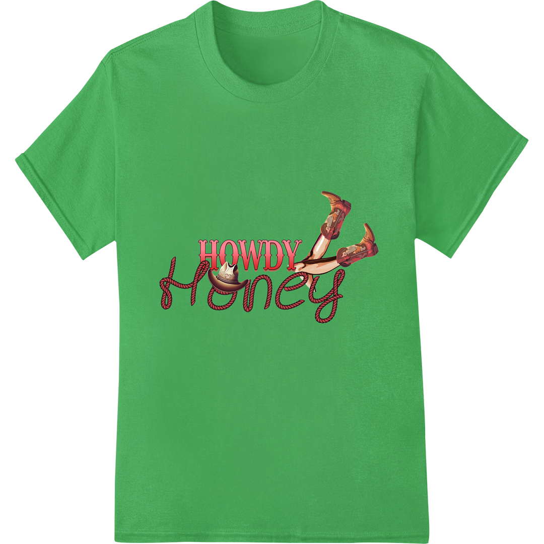 Rustic Valentine's Day 'Howdy Honey' DTF Print Heat Transfer on green shirt - SUPERDTF-DTF Prints-DTF Transfers-Custom DTF Prints