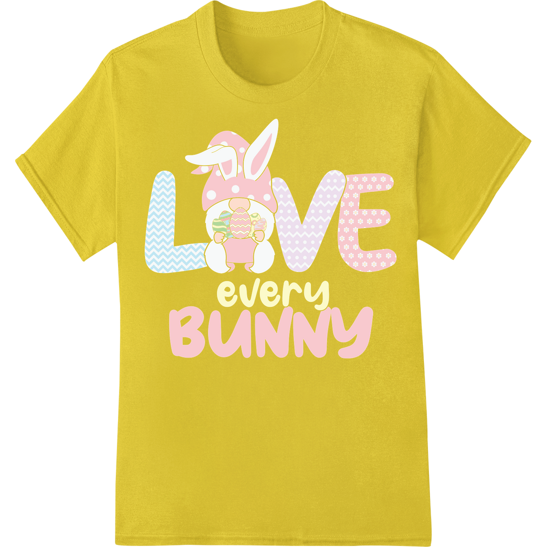 Adorable 'Love Every Bunny' Easter Gnome DTF Print Transfer on yellow shirt - SUPERDTF-DTF Prints-DTF Transfers-Custom DTF Prints