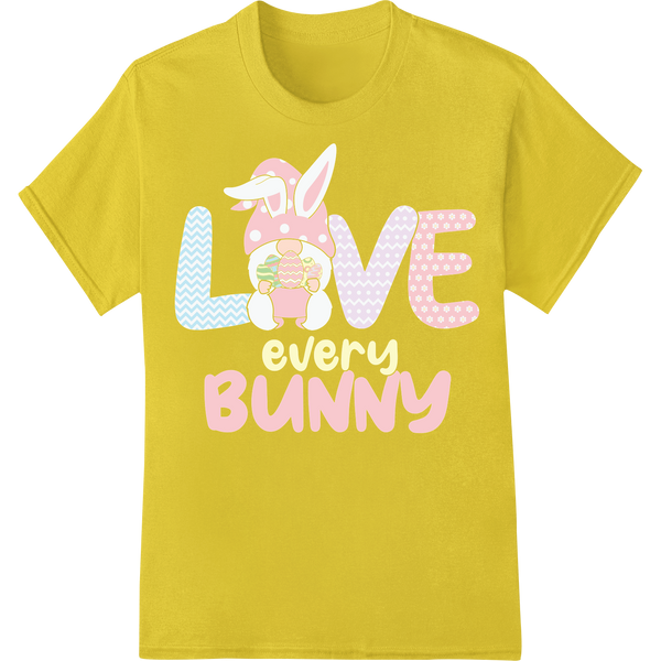 Adorable 'Love Every Bunny' Easter Gnome DTF Print Transfer on yellow shirt - SUPERDTF-DTF Prints-DTF Transfers-Custom DTF Prints