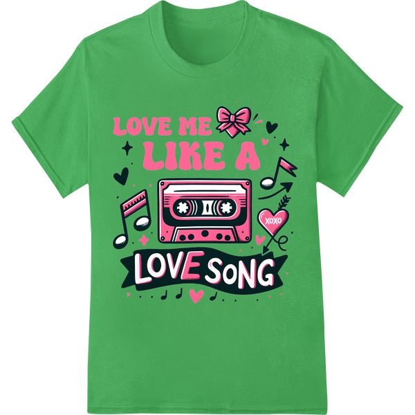 Retro Love Song Cassette Valentine's Day DTF Print Transfer on green shirt - SUPERDTF-DTF Prints-DTF Transfers-Custom DTF Prints