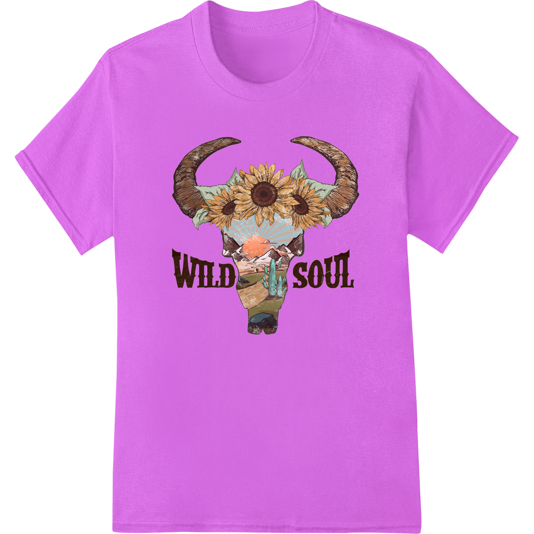 Retro Western Skull Sunflower DTF Print Heat Transfer on purple shirt - SUPERDTF-DTF Prints-DTF Transfers-Custom DTF Prints