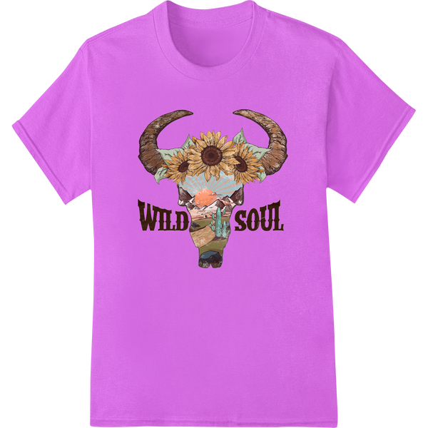 Retro Western Skull Sunflower DTF Print Heat Transfer on purple shirt - SUPERDTF-DTF Prints-DTF Transfers-Custom DTF Prints