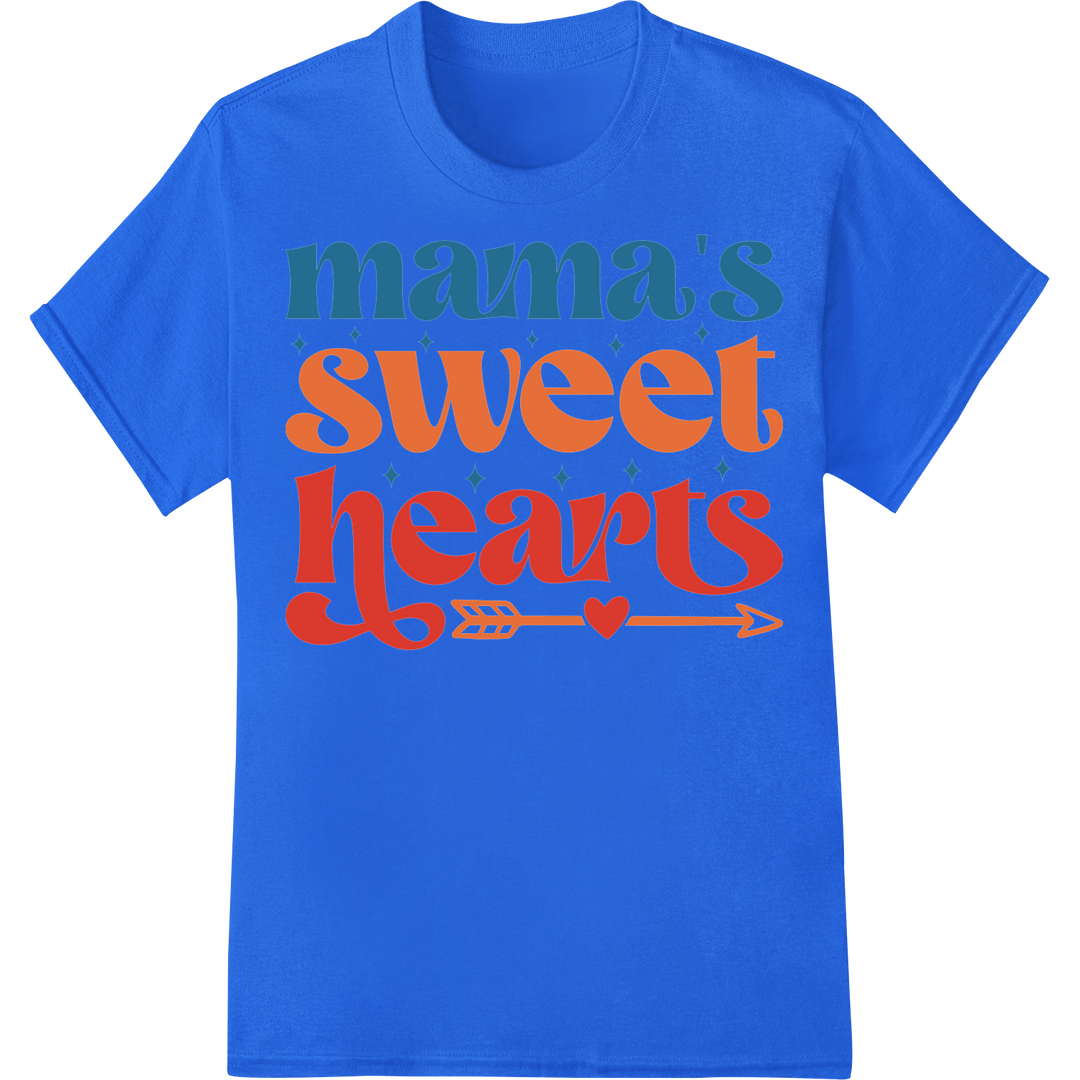 Retro Mama's Sweet Hearts DTF Print Heat Transfer on blue shirt - SUPERDTF-DTF Prints-DTF Transfers-Custom DTF Prints