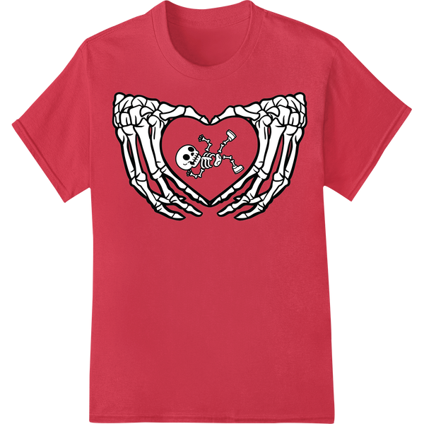 Skeleton Love: Edgy Valentine's Day DTF Print Transfer on red shirt - SUPERDTF-DTF Prints-DTF Transfers-Custom DTF Prints