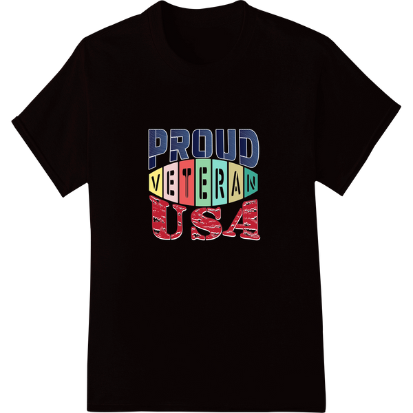 Bold Patriotic 'PROUD VETERAN USA' DTF Print Heat Transfer on black shirt - SUPERDTF-DTF Prints-DTF Transfers-Custom DTF Prints