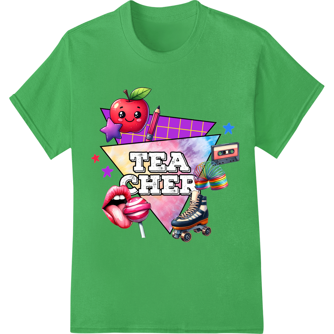 Retro 'TEA CHER' DTF Print Heat Transfer for Teacher Gifts on green shirt - SUPERDTF-DTF Prints-DTF Transfers-Custom DTF Prints