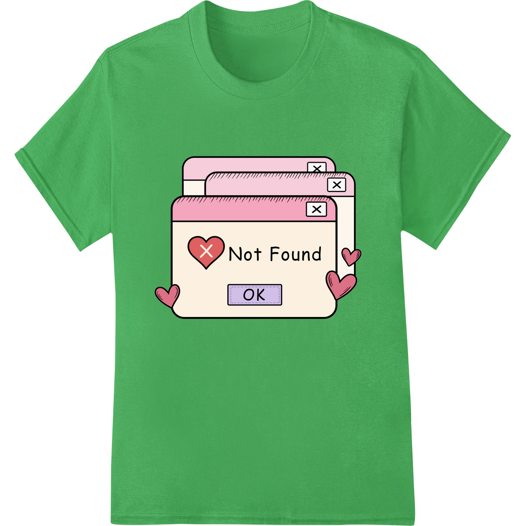 Witty 'Not Found OK' Error Message DTF Valentine's Print on green shirt - SUPERDTF-DTF Prints-DTF Transfers-Custom DTF Prints