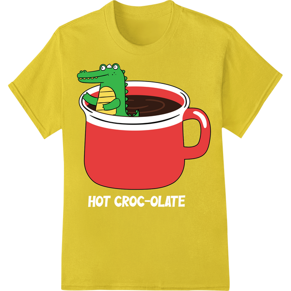 Croc in a Mug: Adorable Animal DTF Print Heat Transfer on yellow shirt - SUPERDTF-DTF Prints-DTF Transfers-Custom DTF Prints