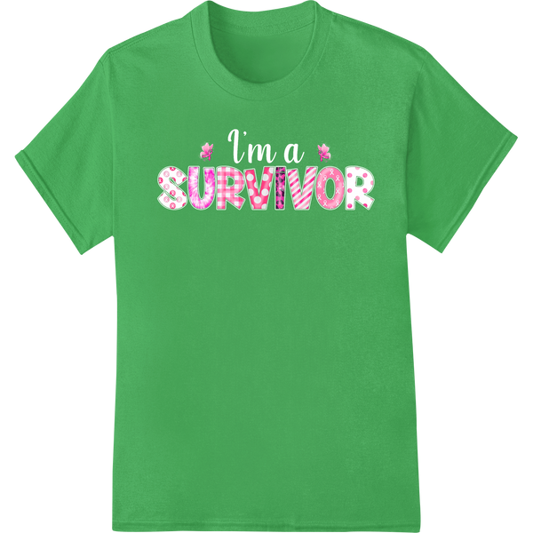 SURVIVO: Bold Pink Breast Cancer Awareness Month Design on green shirt - SUPERDTF-DTF Prints-DTF Transfers-Custom DTF Prints