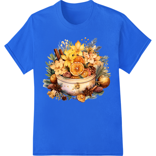 Festive Floral Bowl: Christmas Cheer in Full Bloom on blue shirt - SUPERDTF-DTF Prints-DTF Transfers-Custom DTF Prints