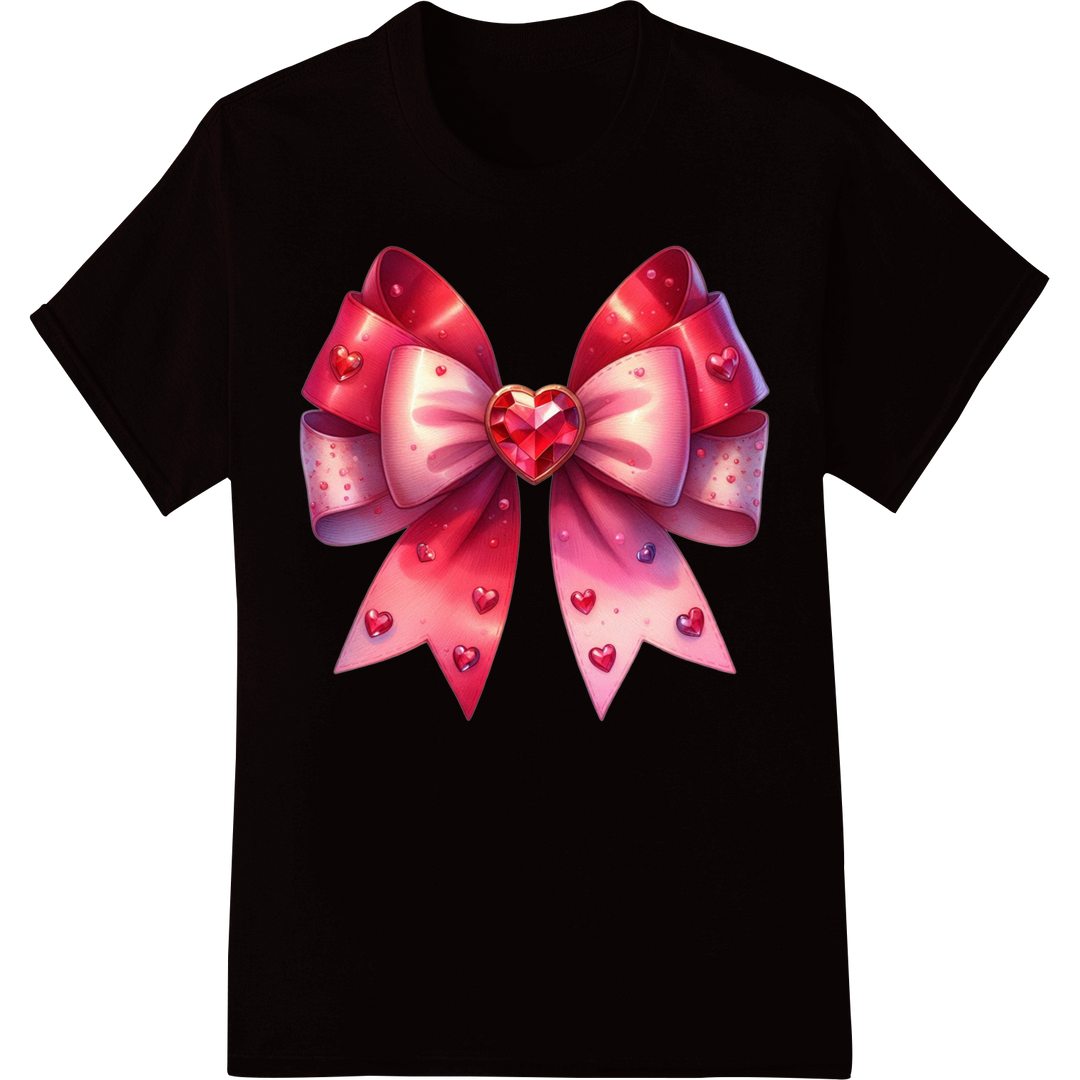 Flirty Valentine's Bow Print Heat Transfer | Coquette on black shirt - SUPERDTF-DTF Prints-DTF Transfers-Custom DTF Prints