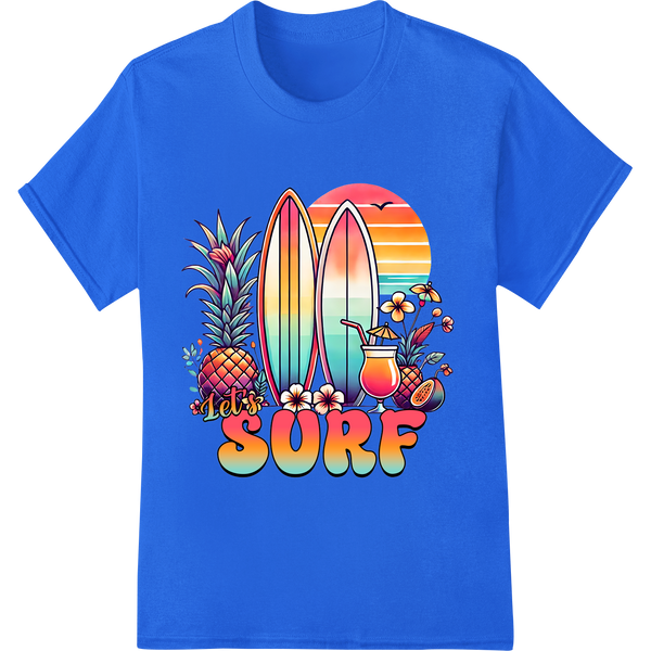 Retro 'SURF' Summer Vibes DTF Print Heat Transfer on blue shirt - SUPERDTF-DTF Prints-DTF Transfers-Custom DTF Prints