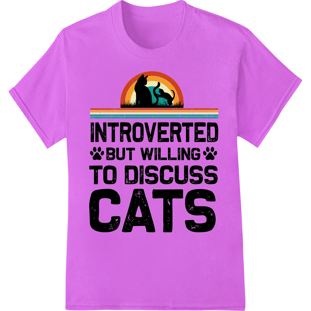 Retro Cat Lover Introvert T-Shirt Print | Funny Pet DTF Transfer on purple shirt - SUPERDTF-DTF Prints-DTF Transfers-Custom DTF Prints