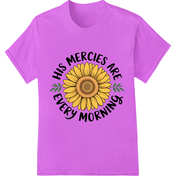 Sunflower Faith: "His Mercies Are Every Morning" DTF Print on purple shirt - SUPERDTF-DTF Prints-DTF Transfers-Custom DTF Prints