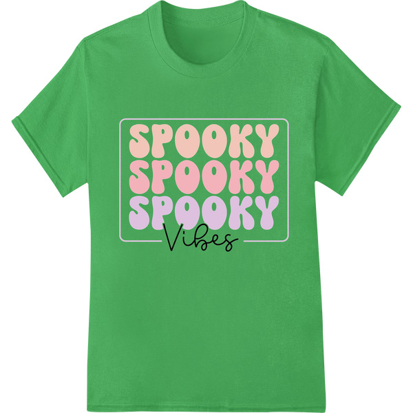 Pastel-colored Halloween design with ghosts, pumpkins, spiderwebs and text 'Spooktacular Pastel Vibes' for DTF print...