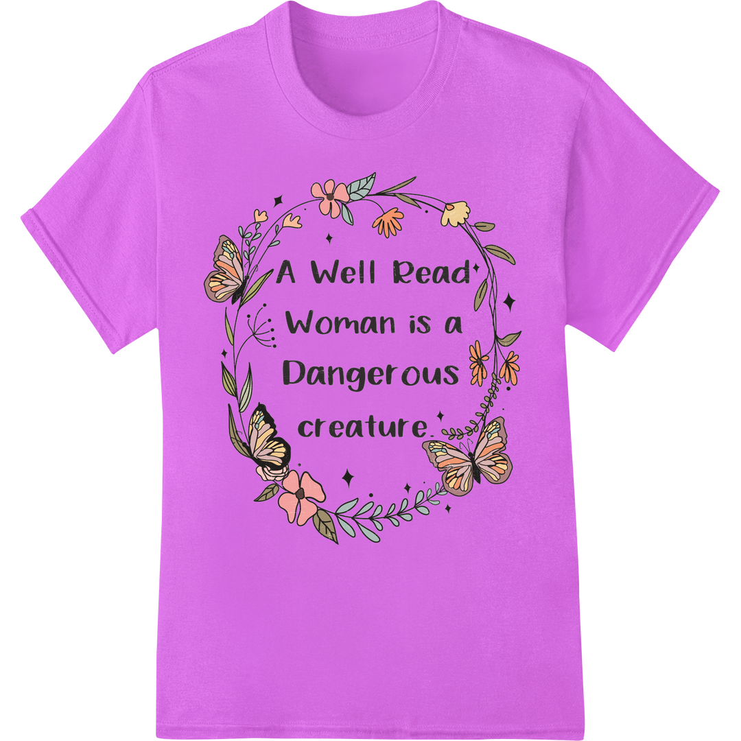 Well Read Woman: Dangerously Charming DTF Print Heat Transfer on purple shirt - SUPERDTF-DTF Prints-DTF Transfers-Custom DTF Prints