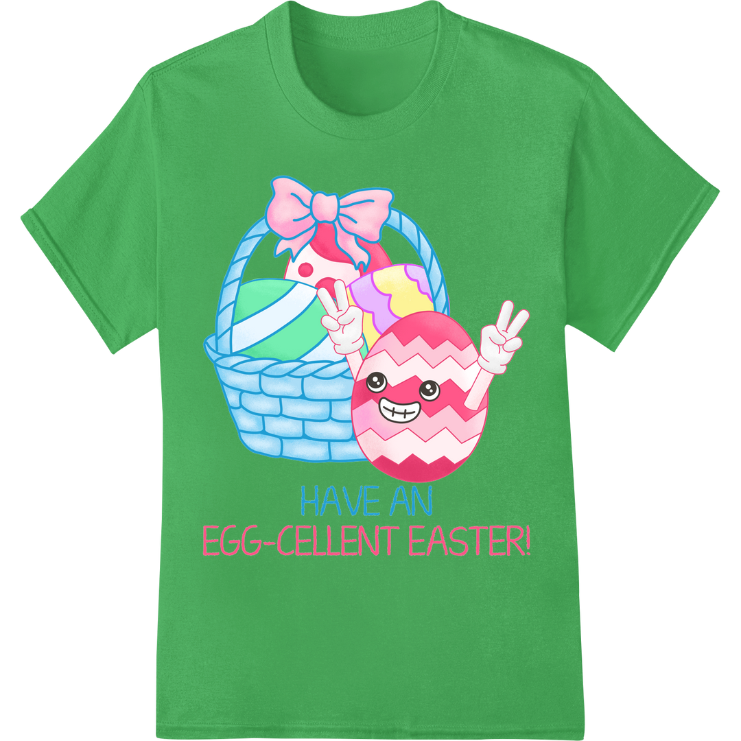 Adorable Easter Egg & Basket DTF Print Heat Transfer on green shirt - SUPERDTF-DTF Prints-DTF Transfers-Custom DTF Prints