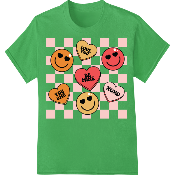 Adorable Valentine's Cookie Emoticons - Spread the Love on green shirt - SUPERDTF-DTF Prints-DTF Transfers-Custom DTF Prints