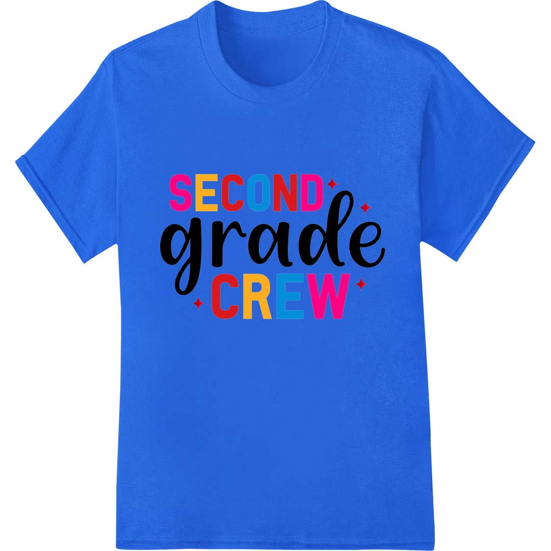 Join the SECOND grade CREW with this fun back-to-school print! on blue shirt - SUPERDTF-DTF Prints-DTF Transfers-Custom DTF Prints