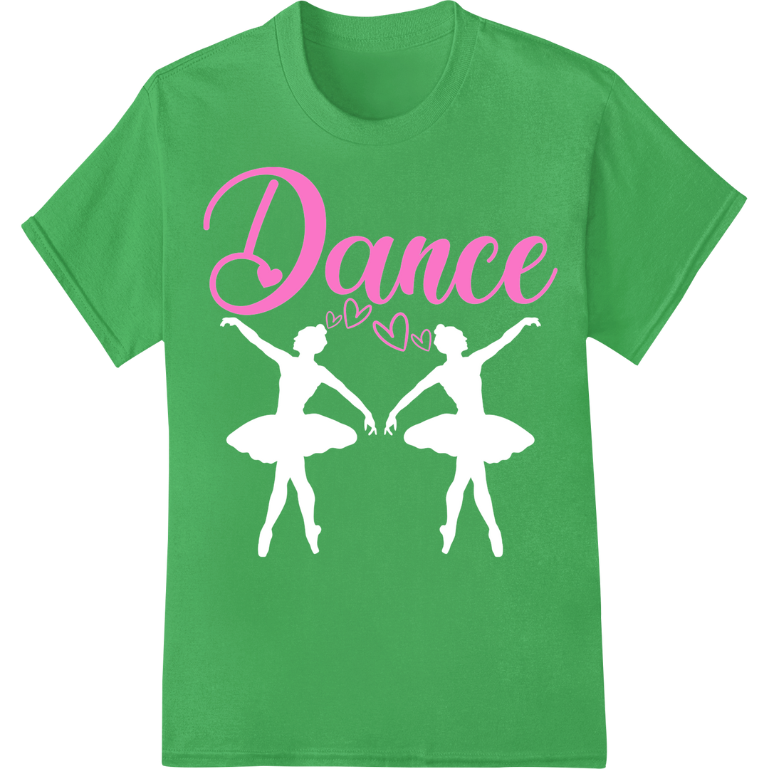 Elegant 'Dance' DTF Print Heat Transfer | Ballet-inspired on green shirt - SUPERDTF-DTF Prints-DTF Transfers-Custom DTF Prints