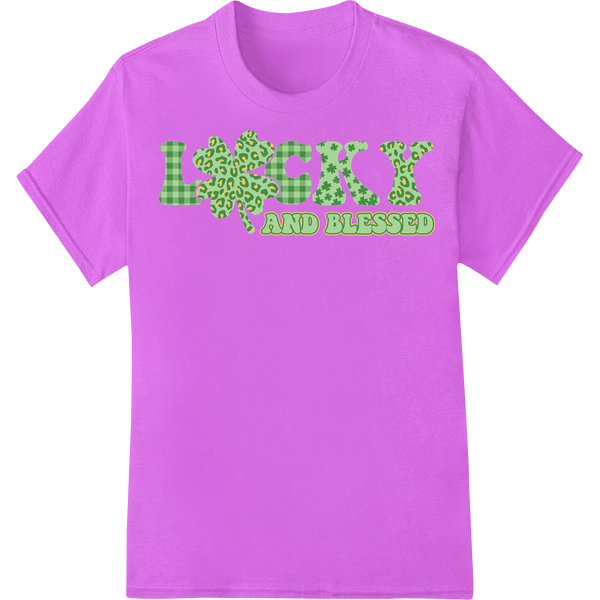 Lucky & Blessed St. Patrick's Day DTF Print Heat Transfer on purple shirt - SUPERDTF-DTF Prints-DTF Transfers-Custom DTF Prints